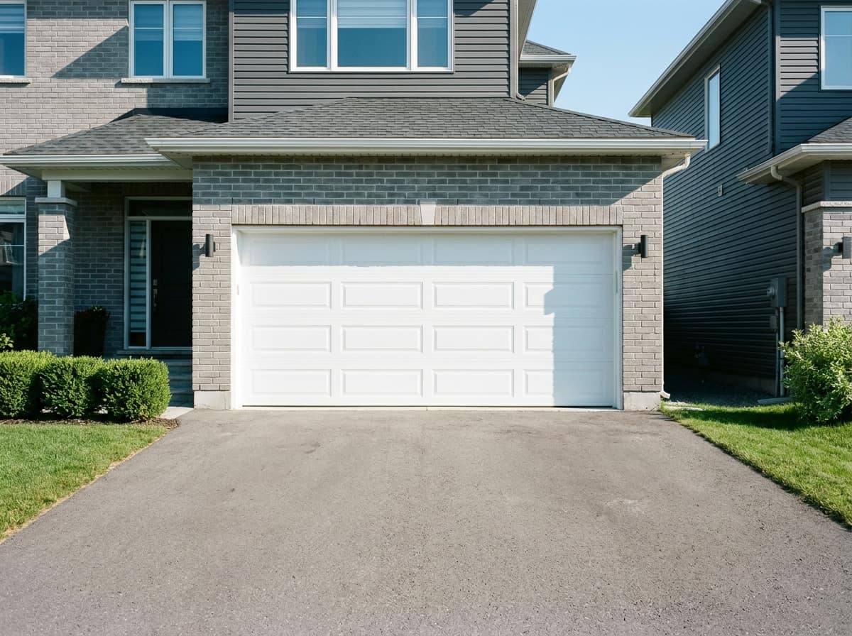 White short raised-panel garage door on a suburban Ottawa home