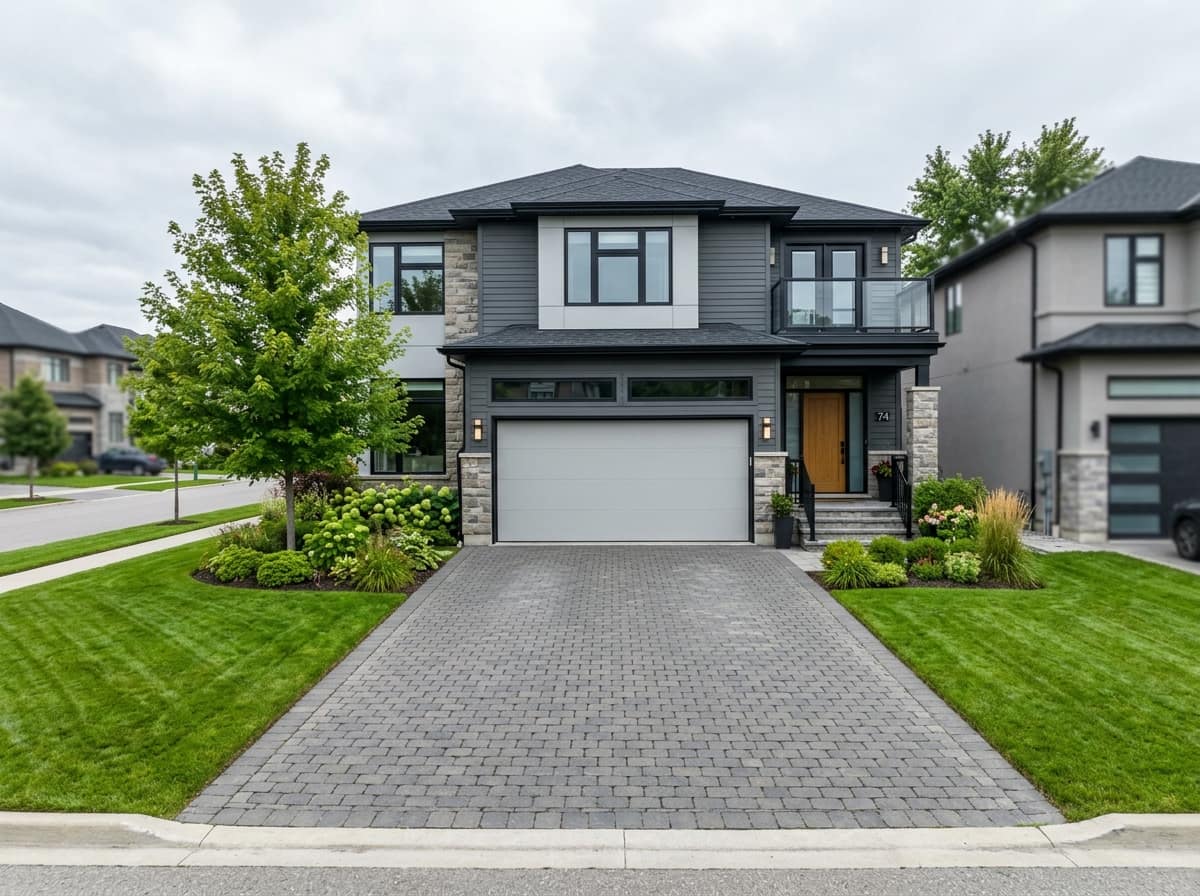 A newly replaced insulated Garaga garage door on an Ottawa home